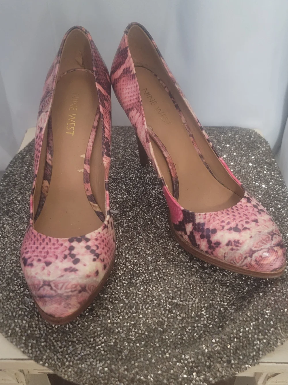 Nine West Pink Snake-Print Stiletto Pumps